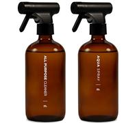 MaisoNovo Glass Spray Bottles For Cleaning Set of 2 - Amber 500ml Refillable Water Spray Bottle Glass, 16 Labels