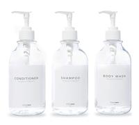 MaisoNovo Refillable Shampoo and Conditioner Bottles | 500 ml Set of 3 Clear Plastic Bottles White Pumps