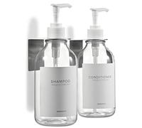 MaisoNovo Shampoo and Conditioner Dispenser - Set of 2 Shower Soap Dispensers Wall Mounted - 500ml Clear Plastic Bottles with White Pump - No Drill Shower Gel Dispenser