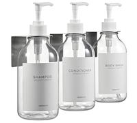 MaisoNovo Shampoo and Conditioner Dispenser - Set of 3 Shower Soap Dispensers Wall Mounted - 500ml Clear Plastic Bottles with White Pump - No Drill Shower Gel Dispenser