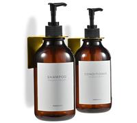 MaisoNovo Shampoo and Conditioner Dispenser - Shower Soap Dispenser Wall Mounted - 16.9 fl oz Set of 2 Amber Plastic Bottles Black Pump - 2 Chamber No Drill