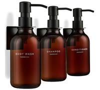 MaisoNovo Shampoo and Conditioner Dispenser - Shower Soap Dispenser Wall Mounted - 16.9 fl oz Set of 3 Amber Plastic Bottles Black Pump - 3 Chamber No Drill