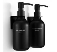 MaisoNovo Shampoo and Conditioner Dispenser - Shower Soap Dispenser Wall Mounted - 500 ml Set of 2 Black Plastic Bottles Black Pumps - 2 Chamber No Drill