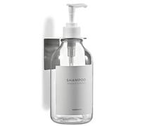 MAISONOVO Shampoo Dispenser Drill Free Shower Soap Dispenser Wall Mount with Waterproof Labels | 1 Clear Plastic Bottle 1 Silver Wall Mount