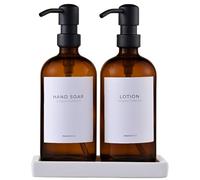 MaisoNovo Soap Dispenser 3-Piece Set | 500 ml Amber Bottles Black Plastic Pumps with Ceramic Tray