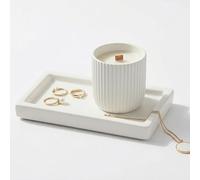 MaisoNovo White Bathroom Tray Countertop - 7.4x5.1 inch Handcrafted Ceramic Kitchen Tray for Soap Bottles, Perfume, Jewelry - Moisture Resistant - Rectangle Bathroom Dish with 4 Anti-Slip Pads