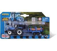 Maisto Mini Working Machines NEW HOLLAND TRACTOR WITH TRAILER - 3” - Incredibly Detailed Die-Cast Replica Collectible Model