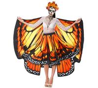 Maiteenly 3 Pcs Butterfly Costume Set for Women: Orange, Black Butterfly Wings, Skirt & Headpiece for Adult Halloween, Day of The Dead, Cosplay & More