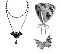 Maiteenly 3 Pcs Gothic Accessories for Women Include Gothic Bat Crochet Headbands Cross Bat Necklace Large Hand Hair Claw Clips for Halloween Decor Costume Gifts