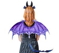 Maiteenly 3 Pcs Halloween Dragon Costume Accessories Set Dragon Horns Headband Devil Wings Blue Purple Demon Tail for Halloween Dress Up Supply