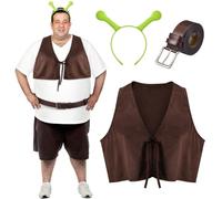 Maiteenly 3 Pcs Halloween Monster Costume Set Include Green Hair Hoop Vest Belt for Adult Ogre Monster Halloween Party Cosplay