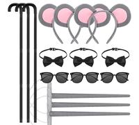 Maiteenly 3 Set Mouse Costume Accessories Set Including Mouse Ears Mice Tail Bow Tie Round Sunglasses Blind Cane for Cosplay Costume or Party Decoration Multicoloured, Multicoloured, One Size
