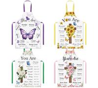 Maiteenly 4 Pcs Christian Sunflower Aprons for Women Religious Aprons Bible Verse Apron First Communion Gifts for Women (Butterfly Flowers)