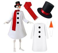 Maiteenly 4 Pcs Christmas Snowman 12 ft Skeleton Costumes Accessories Set Includes White Snowman Outfit Top Hat Red Scarf and Fake Nose for Winter 12 ft Skeleton Dress up Xmas Party Garden Lawn Decor