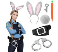 Maiteenly 5 Pcs Zoo City Rabbit Police Pretend Play Toys Set Police Officer Costumes Accessories for Halloween Cosplay Include Carrots Bunny Ears Headband Rabbit Tail Belts Plastic Handcuffs