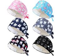 Maiteenly 6 Pcs Satin Lined Scrub Caps Adjustable Working Cap with Button and Sweatband Elastic Bandage Tie Back Hats, Multicolor, About 11x10 inch