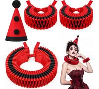 Maiteenly Collar Cuff Set Clown Accessories Elizabethan Renaissance Neck Ruff Clown Collar Cuffs, Red Black, 15 x 3.2 x 2.8 inches