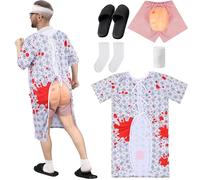 Maiteenly Patient Gown Party Costume Set for Adult Hospital Gown Funny Shorts for Halloween Cosplay Party Men Women(Bloody Style,XX-Large,White)