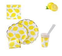 MaitianGuyou Lemon Theme Dinnerware Set,Fruit Party Supplies，Includes 20 Dinner Plates, 20 Dessert Plates, 20 Cups, 25 Straws & 32 Napkins for Party,Birthday Baby Shower-Serves 20 Guests (Lemon)