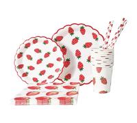 MaitianGuyou Strawberry Party Decorations Supplies Includes Plates,Cups,Napkins and Straws Summer Fruit Tableware Set for Birthdays,Baby Shower,Sweet One Party Decorations, Serves 20 Guests