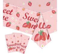 MaitianGuyou Strawberry Party Tablecloth,3 Pcs Berry Sweet One Table Covers Rectangle Summer Fruit Tablecloths for Girls Sweet One Party Baby Shower Decor Supplies 54 x 108 Inch