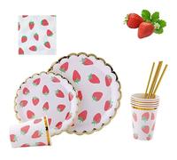 MaitianGuyou Strawberry Theme Party Tableware Set,Disposable Dinnerware Decoration Supplies Including Dinner Plates,Napkins and Cups for Fruit Party,Wedding Baby Shower-Serve 20 Guests（Strawberry）