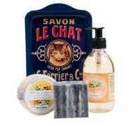 Maitre Savonitto French Gift Set - Nourishing Hammam Honey & Orange Blossom Soaps - 100g Round Soap in Wooden Box - Natural Raw Cut Bar & 300ml Liquid Hand & Body Wash on a Reusable Vintage Metal Tray