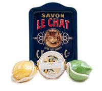 Maitre Savonitto French Gift Set - Trio of 100g Lemon Soaps - Vintage Tray | Bright Zesty Hand & Body Wash Collection - Novelty Menton Lemon - Daily Use