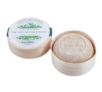 Maitre Savonitto - French Round Soap in a Traditional Poplar Wood Box - Exfoliating Heather Flower and Argan Oil - Daily Hand and Body Wash for All Skin Types - Green Tea & Peppermint - 100g