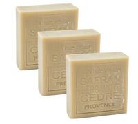 Maitre Savonitto - French Soap Bar Enriched with Organic Linseed Oil - Moisturising Hydration for all Skin Types - Daily Hand and Body Wash - Saffron Bergamot, & Cedar Fragrance - 100g (3 x 100g)