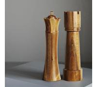 MAITTON Chess Piece Salt and Pepper Grinder Set - Wooden Manual | Queen & Rock Design Spice Mills with Adjustable Coarseness, Refillable 20CM , Ceramic Core