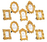 Maitys 10 Pcs Mini Picture Vintage Frames Tiny Antique Photo Baroque Ornate Resin Oval Frame Table Top Display Home Wedding Decor (Gold)