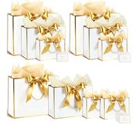 Maitys 10 Set Paper Gift Bags Assorted Sizes with Ribbon, Greeting Card Tissue Paper (3 Large 12.6", 3 Medium 11", 4 Small 7.5") Luxury Gift Bags for Anniversary Presents Wedding Birthday (White)
