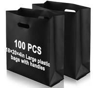 Maitys 100 Pcs 18 x 20 Inch Large Plastic Shopping Bags with Handles 2 mil Thick Extra Large Reusable Retail Bags for Business Merchandise Boutique Gifts Trade Show Party and More (Black)