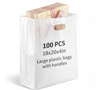 Maitys 100 Pcs 18 x 20 Inch Large Plastic Shopping Bags with Handles 2 mil Thick Extra Large Reusable Retail Bags for Business Merchandise Boutique Gifts Trade Show Party and More(White)