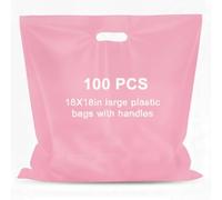 Maitys 100 Pcs 18"x18" Large Plastic Bag with Die Cut Handle Pink Plastic Merchandise Shopping Bags for Retail, Gifts, Trade Show and More