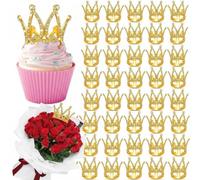 Maitys 100 Pcs 50 Pcs Crown Cupcake Toppers Mini Crown Cake Topper Flower Bouquet Decorations for Birthday Christmas Winter Party Decorations