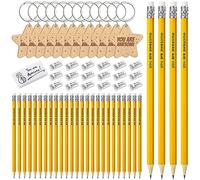 Maitys 100 Pcs Motivational Pencils Bulk You Are Awesome Pencils with Eraser Wooden Star Shaped Keychains Positive Quotes Eraser Inspirational Gift for Student Teacher Classroom Reward