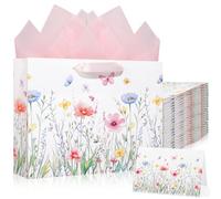 Maitys 12 Pack 12.6" Large Spring Floral Gift Bags with Tissue Papers and Greeting Cards Elegant Butterfly Flowers Gift Wrapping Bag for Wedding Bridal Showers Birthday Baby Shower Party Decorations