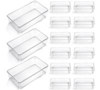 Maitys 12 Pcs Clear Drawer Organizer 9 x 6 x 2 Inches Plastic Rectangle Trays Makeup Vanity Storage Bins and Kitchen Drawers Dividers for Office Desk Silverware Kitchen Utensils