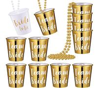 Maitys 12 Pieces Bride Plastic Beaded Bridal Shot Glass Necklace Gold Foil for Bachelorette Party Bridal Party Necklaces (White, Gold)