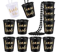 Maitys 12 Pieces Bride Plastic Beaded Bridal Shot Glass Necklace Gold Foil for Bachelorette Party Bridal Party Necklaces (White, Black)