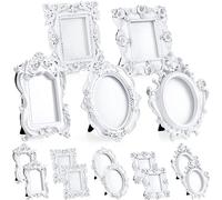 Maitys 15 Pcs Mini Picture Vintage Frames Tiny Antique Photo Baroque Ornate Resin Oval Frame Table Top Display Home Wedding Decor (White)