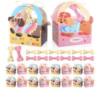 Maitys 16 Pcs Dog Theme Treat Gift Boxes with Handle Paper Candy Bags Double Sided Cute Puppy Goodie Paper Gift Boxes with Tags for Birthday Adopt a Pet Dog Party Favors Supplies Decoration