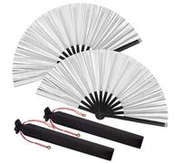 Maitys 2 Packs Large Folding Hand Fans 13'' Chinese Handheld Fan Large Clap Fans for Line Dancing, Tai Chi, Festival, Kung Fu, Martial Art, Gift, Includes 2 Pouch (Glitter Silver)