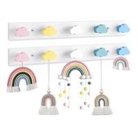 Maitys 2 Pcs Kids Coat Rack Wall Mount Kids Wall Hooks Rainbow Coat Rack Hooks for Boys Girls Toddler Cute Bathroom Decor Colorful Backpack Hanger Supplies for Clothes Hat Towel in Bedroom(Cloud)