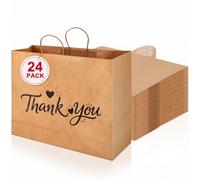 Maitys 24 Pcs Extra Large Thank You Kraft Paper Bags 18x14x7 Paper Gift Bags with Handles Bulk for Business, Merchandise, Gifts, Shopping, Retail Stores, Birthday Party for Multiple Uses(Brown)
