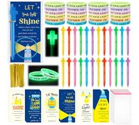 Maitys 24 Set Christian Gifts Bulk, Religious Bible Verse Bracelets Luminous Cross Pens and Bookmarks, Glow in The Dark Let Your Light Shine Gifts for Church Pastor Clergy Sunday School Teacher