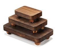 Maitys 3 Pcs Wooden Risers for Display Pedestal Stand Wooden for Decor Farmhouse Vintage Rustic Stackable Kitchen Stand Tray Riser, 3 Sizes(12 x 6.7, 8 x 4.7, 4 x 2.8 In,Brown)