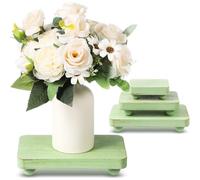 Maitys 3 Pcs Wooden Risers for Display Pedestal Stand Wooden for Decor Farmhouse Vintage Rustic Stackable Kitchen Stand Tray Riser, 3 Sizes (8 x 4.3, 6 x 3.5, 4 x 2.8 in,Green)